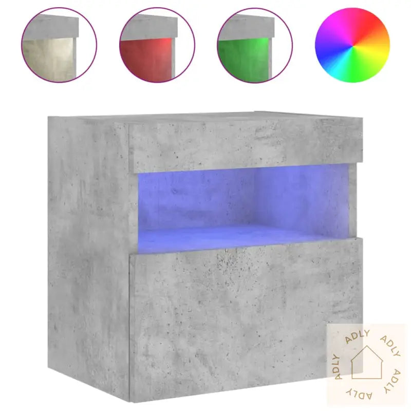Vegghengt Tv-Benk Med Led-Lys Betonggrå 40X30X40 Cm