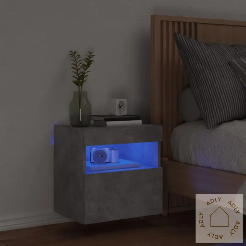 Vegghengt Tv-Benk Med Led-Lys Betonggrå 40X30X40 Cm