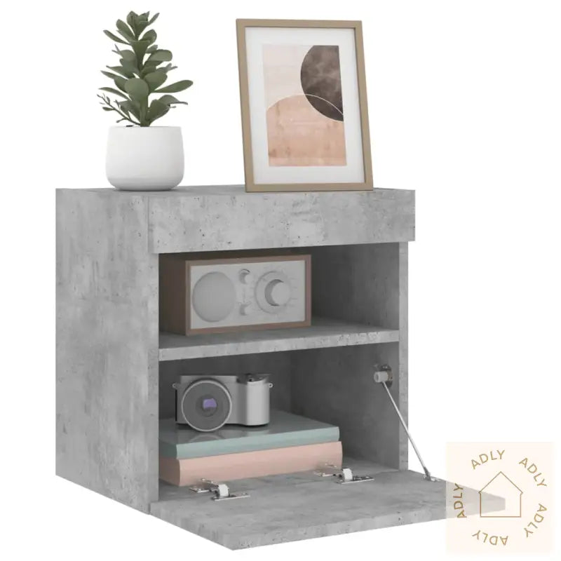 Vegghengt Tv-Benk Med Led-Lys Betonggrå 40X30X40 Cm