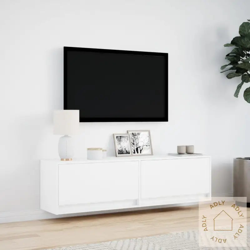Vegghengt Tv-Benk Med Led Hvit 140X31X38 Cm