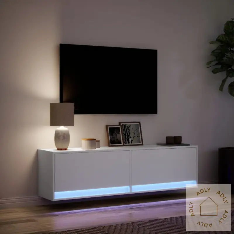 Vegghengt Tv-Benk Med Led Hvit 140X31X38 Cm