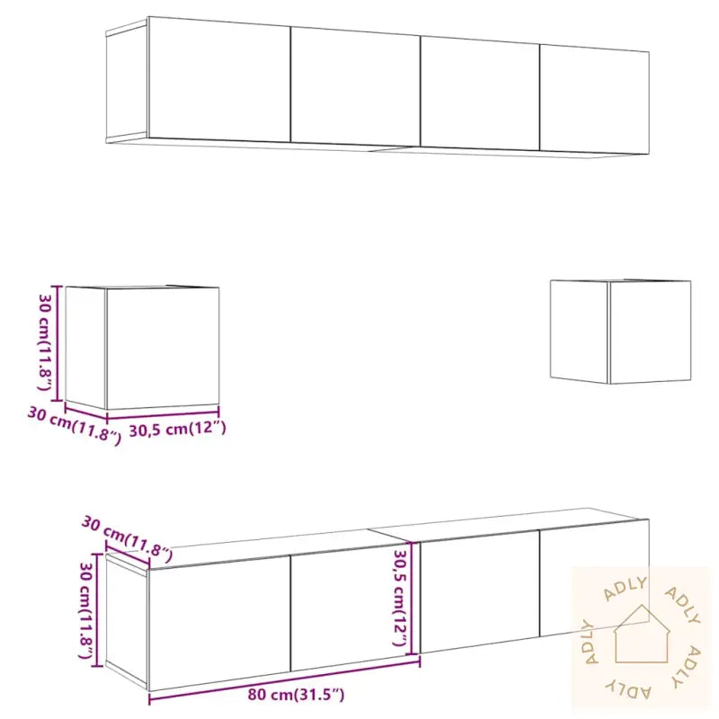 Tv-Skapsett 6 Deler Veggmontert Artisan Eik Konstruert Tre