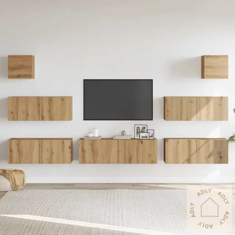 Tv-Skapsett 7 Deler Veggmontert Artisan Eik Konstruert Tre