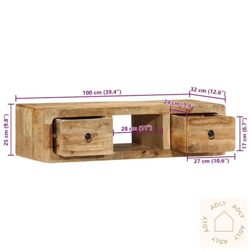 Veggmontert Tv-Benk 100X32X25 Cm Grovt Heltre Mangotre