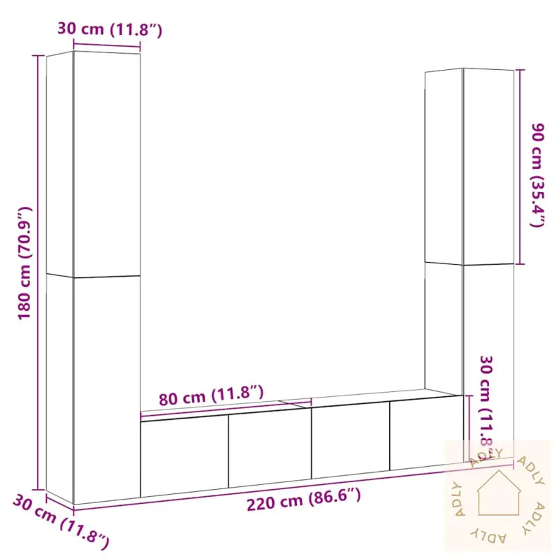 Vegghengte Tv-Benker 6 Stk Artisan Eik Konstruert Tre