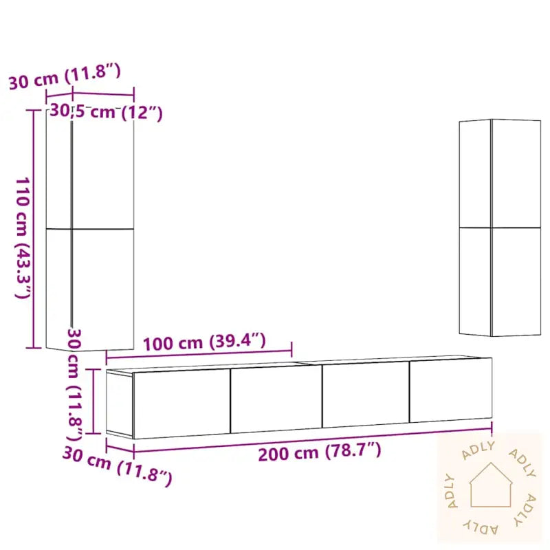 Vegghengte Tv-Benker 4 Stk Artisan Eik Konstruert Tre
