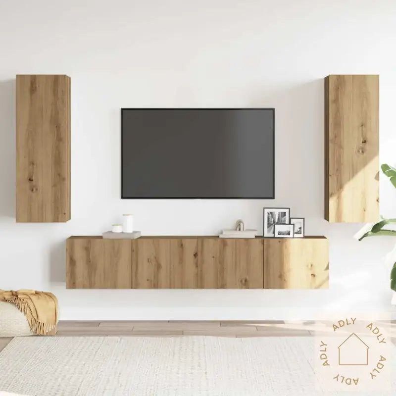 Vegghengte Tv-Benker 4 Stk Artisan Eik Konstruert Tre