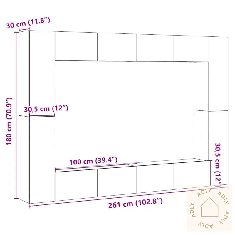 Tv-Skapsett 8 Deler Veggmontert Artisan Eik Konstruert Tre