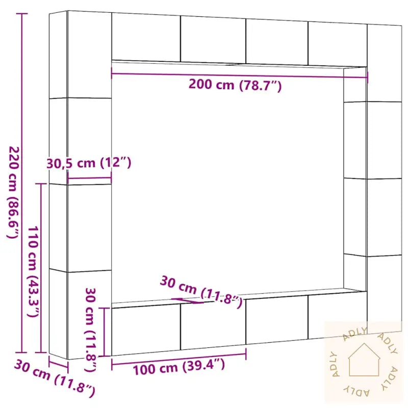 Tv-Skapsett 8 Deler Veggmontert Artisan Eik Konstruert Tre