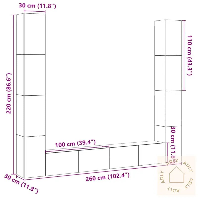 Vegghengte Tv-Benker 6 Stk Artisan Eik Konstruert Tre