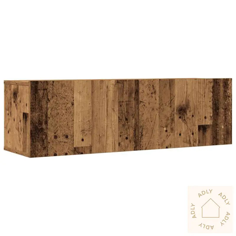 Tv-Skapsett 7 Deler Veggmontert Gammelt Tre Konstruert Tre