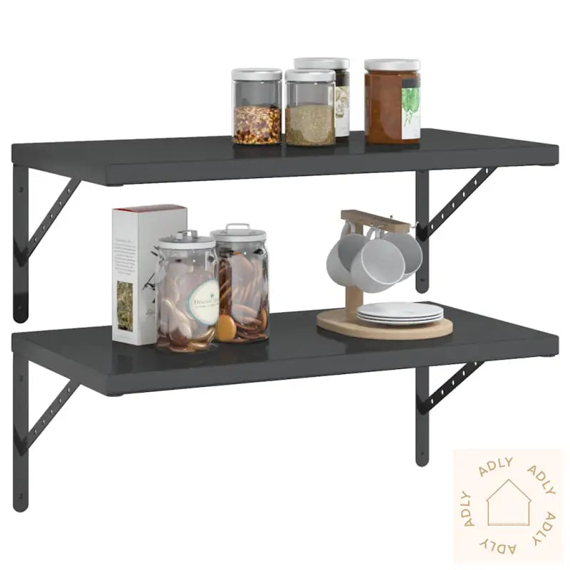 Vegghyller 2 Stk 75X40X3 Cm Svart Rustfritt Stål