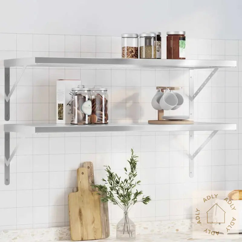Vegghyller 2 Stk 100X40X3 Cm Sølv Rustfritt Stål