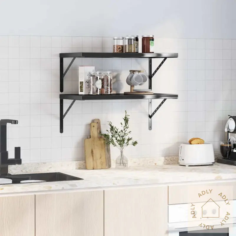 Vegghyller 2 Stk 75X40X3 Cm Svart Rustfritt Stål