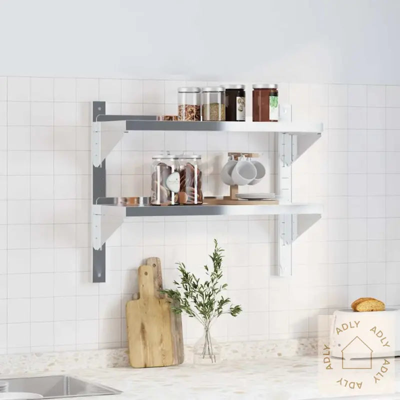 Vegghylle 2 Etasjer 75X23,5X60 Cm Sølv Rustfritt Stål