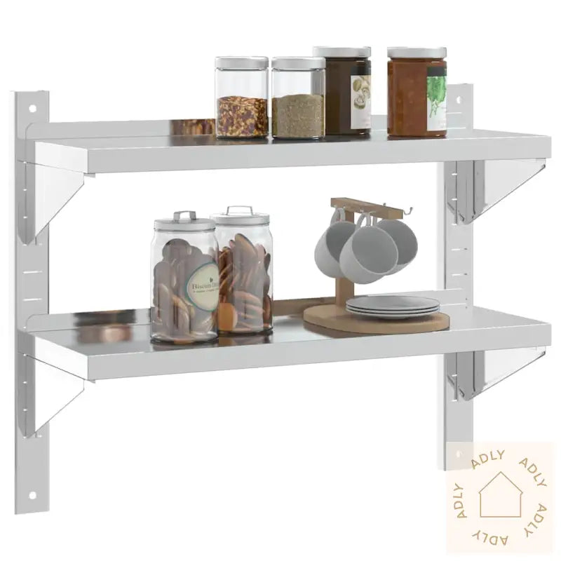 Vegghylle 2 Etasjer 75X23,5X60 Cm Sølv Rustfritt Stål
