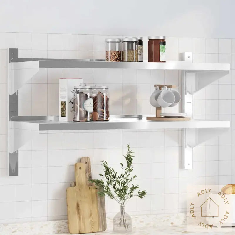 Vegghylle 2 Etasjer 100X40X60 Cm Sølv Rustfritt Stål