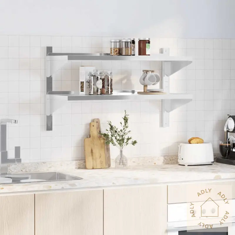Vegghylle 2 Etasjer 100X40X60 Cm Sølv Rustfritt Stål