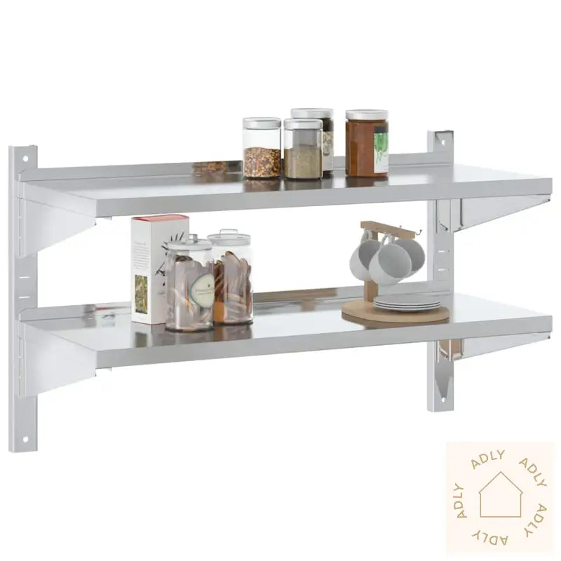 Vegghylle 2 Etasjer 100X40X60 Cm Sølv Rustfritt Stål