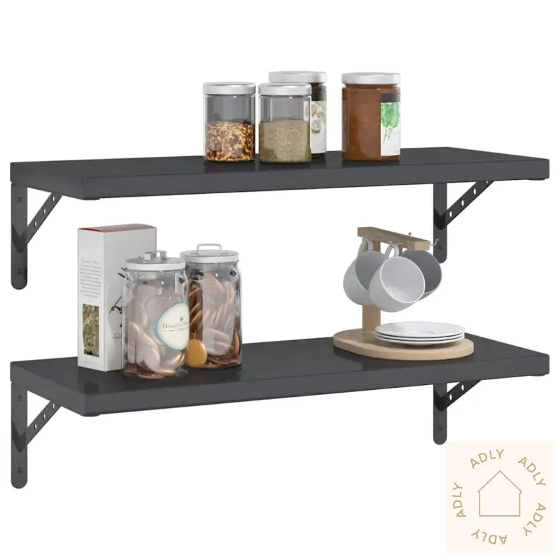 Vegghyller 2 Stk 75X30X3 Cm Svart Rustfritt Stål