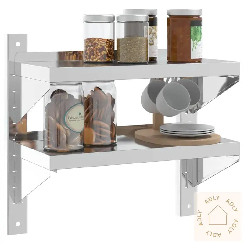 Vegghylle 2 Etasjer 50X23,5X48 Cm Sølv Rustfritt Stål