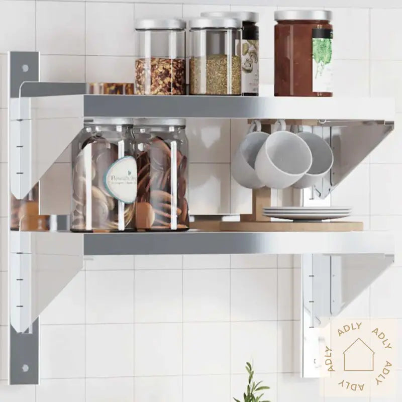 Vegghylle 2 Etasjer 50X23,5X48 Cm Sølv Rustfritt Stål