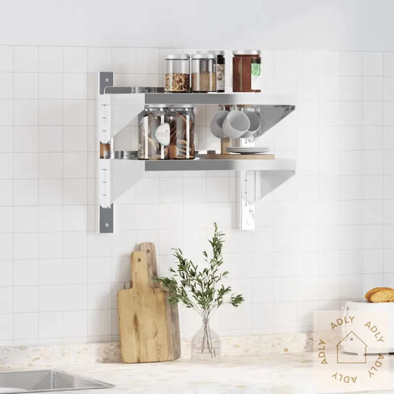 Vegghylle 2 Etasjer 50X30X48 Cm Sølv Rustfritt Stål