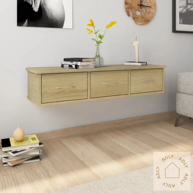 Vegghylle Med Skuff Sonoma Eik 88X26X18,5 Cm Konstruert Tre