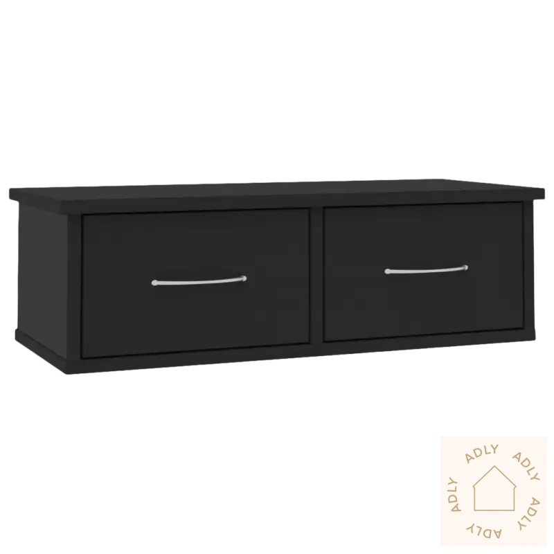 Sort black veggmonterte hyllen med to-skuff for smart oppbevaring og moderne uttrykk