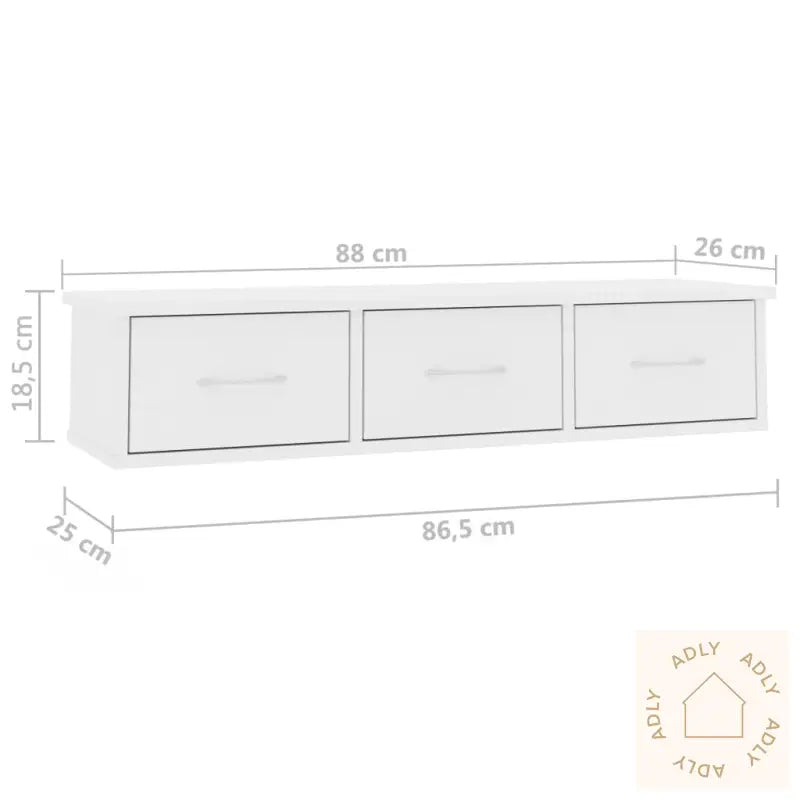 Vegghylle Med Skuff Hvit 88X26X18,5 Cm Konstruert Tre