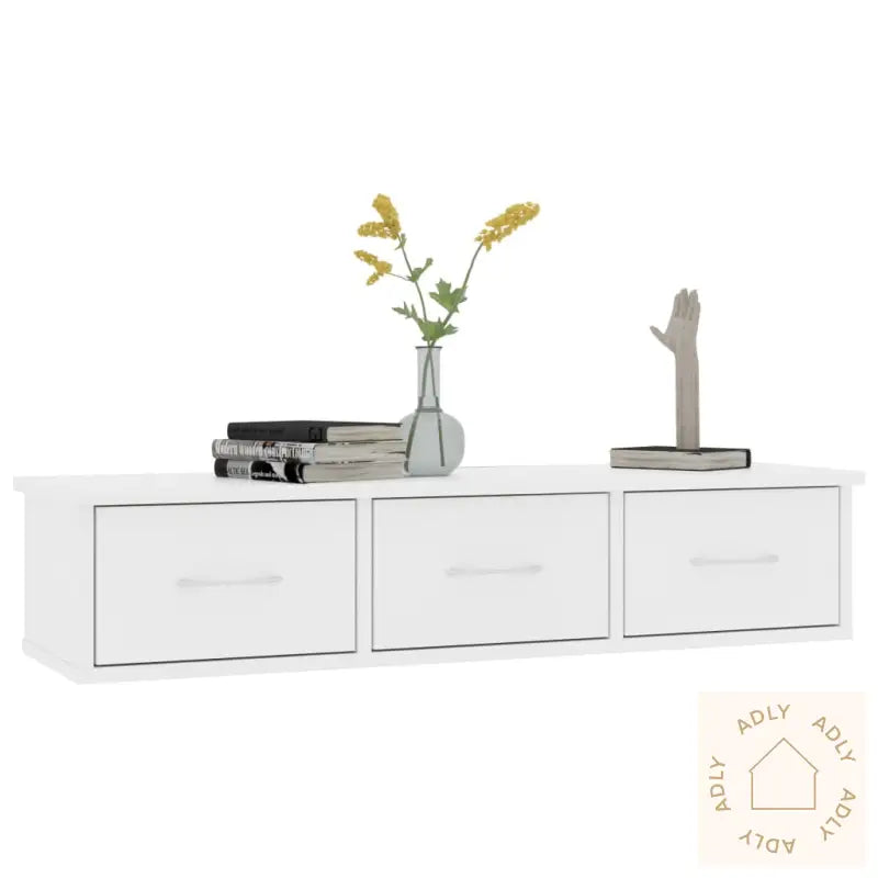 Vegghylle Med Skuff Hvit 88X26X18,5 Cm Konstruert Tre