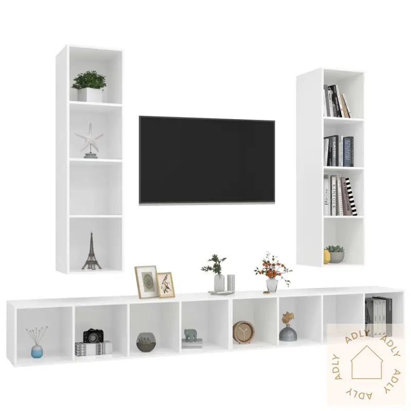 Vegghengte Tv-Benker 4 Stk Hvit Konstruert Tre