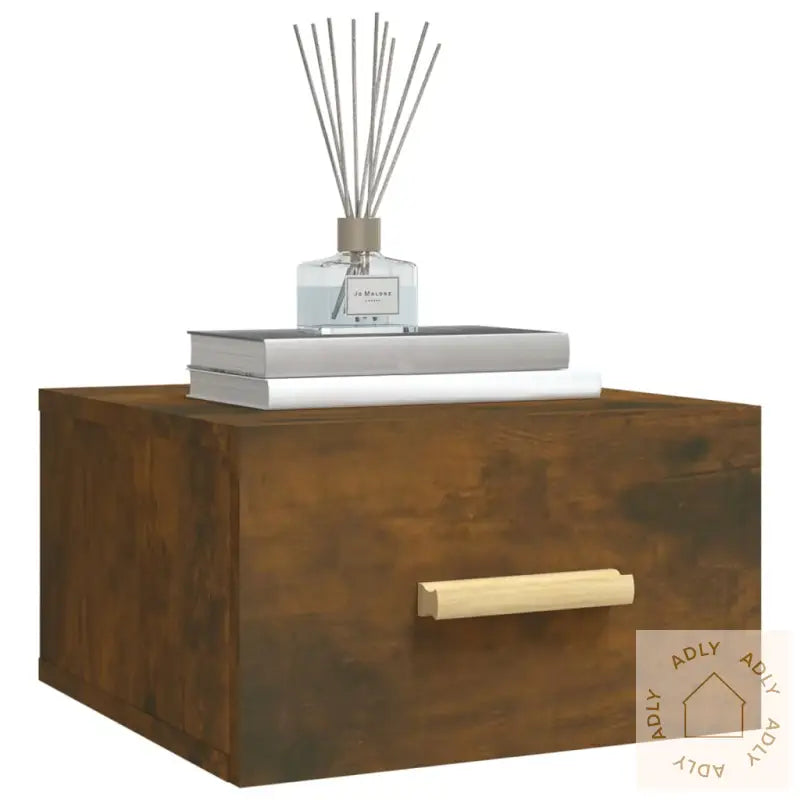 Veggmonterte Nattbord 2 Stk Røkt Eik 35X35X20 Cm