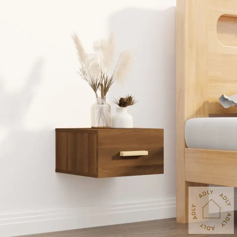 Veggmonterte Nattbord 2 Stk Brun Eik 35X35X20 Cm