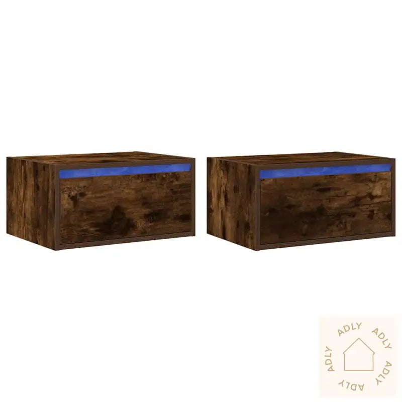 Vegghengte Nattbord Med Led-Lys 2 Stk Røkt Eik