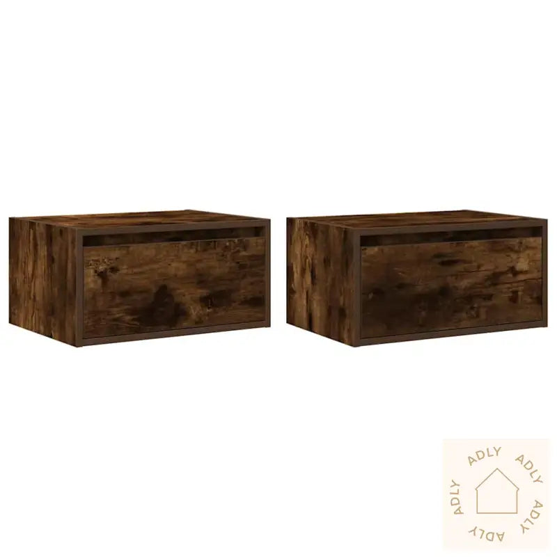 Vegghengte Nattbord Med Led-Lys 2 Stk Røkt Eik