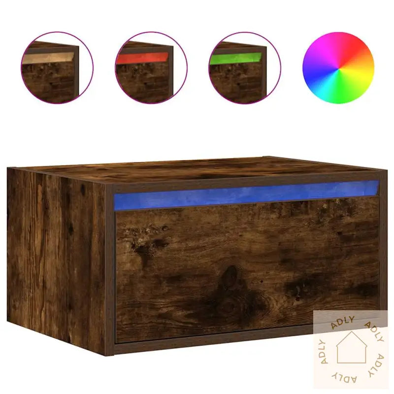 Vegghengte Nattbord Med Led-Lys 2 Stk Røkt Eik