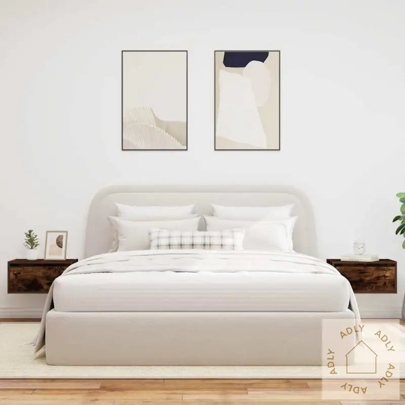 Vegghengte Nattbord Med Led-Lys 2 Stk Røkt Eik