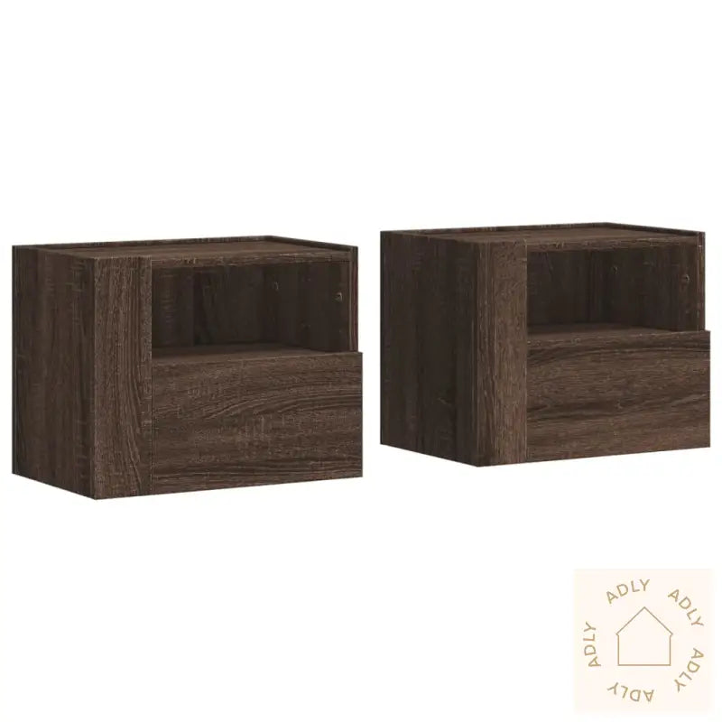 Veggmonterte Nattbord 2 Stk Brun Eik 45X30X35 Cm