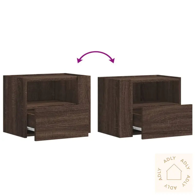 Veggmonterte Nattbord 2 Stk Brun Eik 45X30X35 Cm