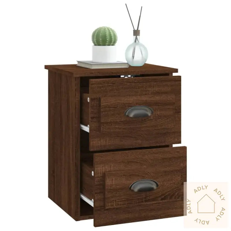Veggmonterte Nattbord 2 Stk Brun Eik 41,5X36X53 Cm