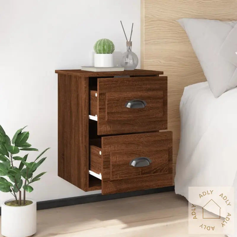 Veggmonterte Nattbord 2 Stk Brun Eik 41,5X36X53 Cm