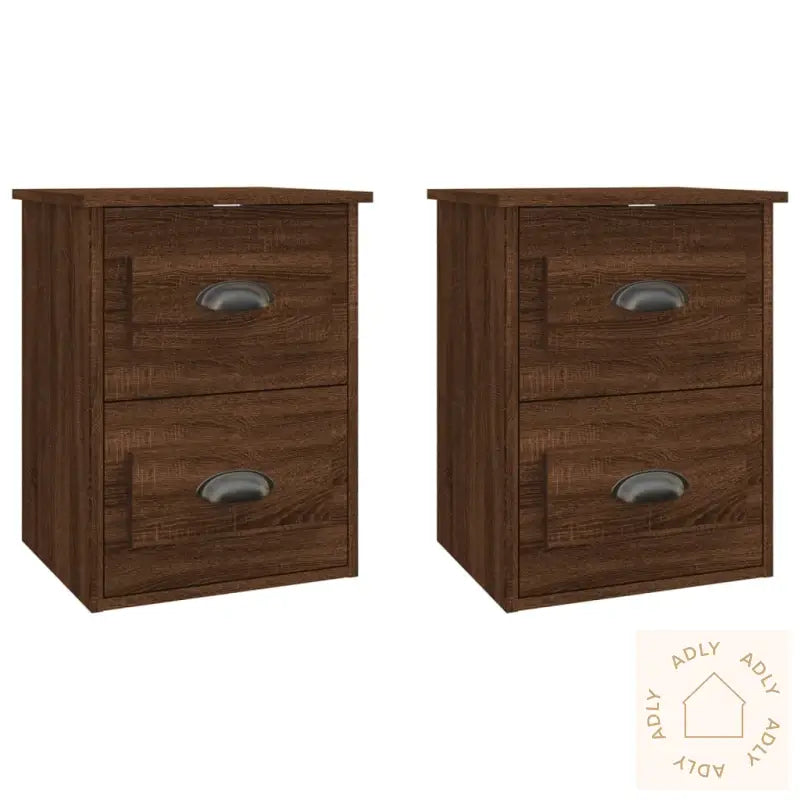 Veggmonterte Nattbord 2 Stk Brun Eik 41,5X36X53 Cm