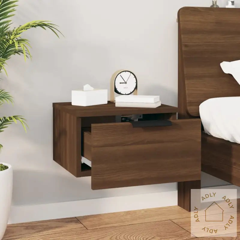 Veggmontert Nattbord Brun Eik 34X30X20 Cm