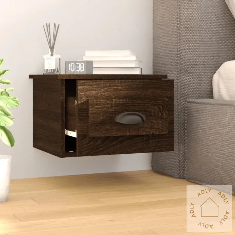 Veggmontert Nattbord Brun Eik 41,5X36X28 Cm