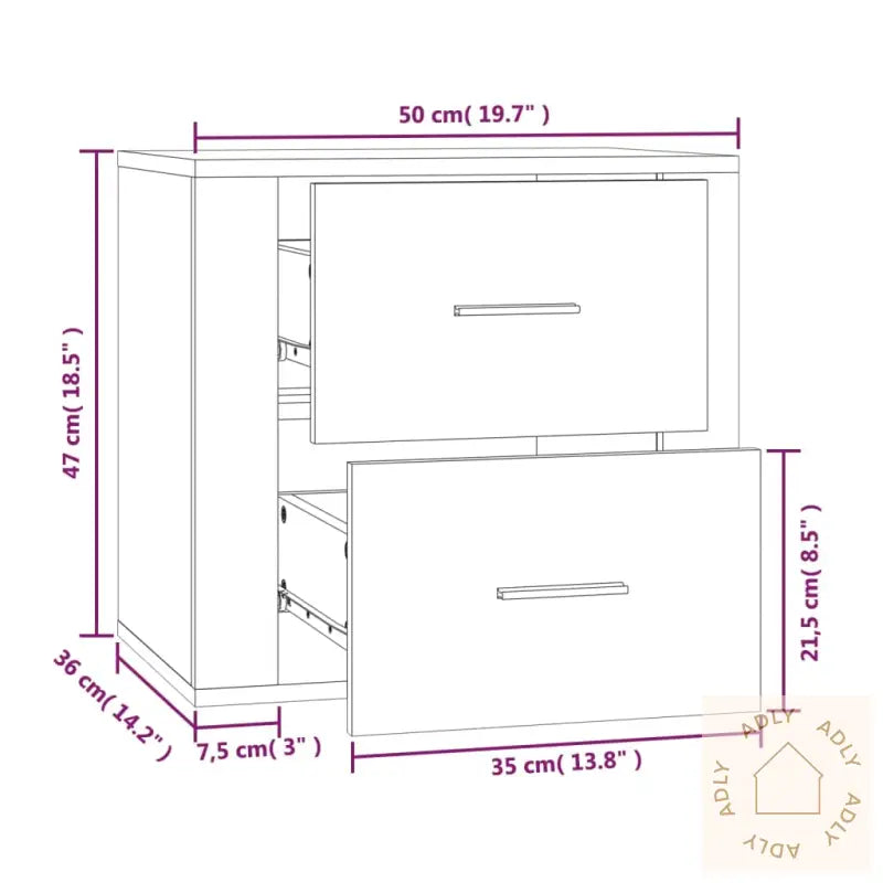 Veggmontert Nattbord Brun Eik 50X36X47 Cm