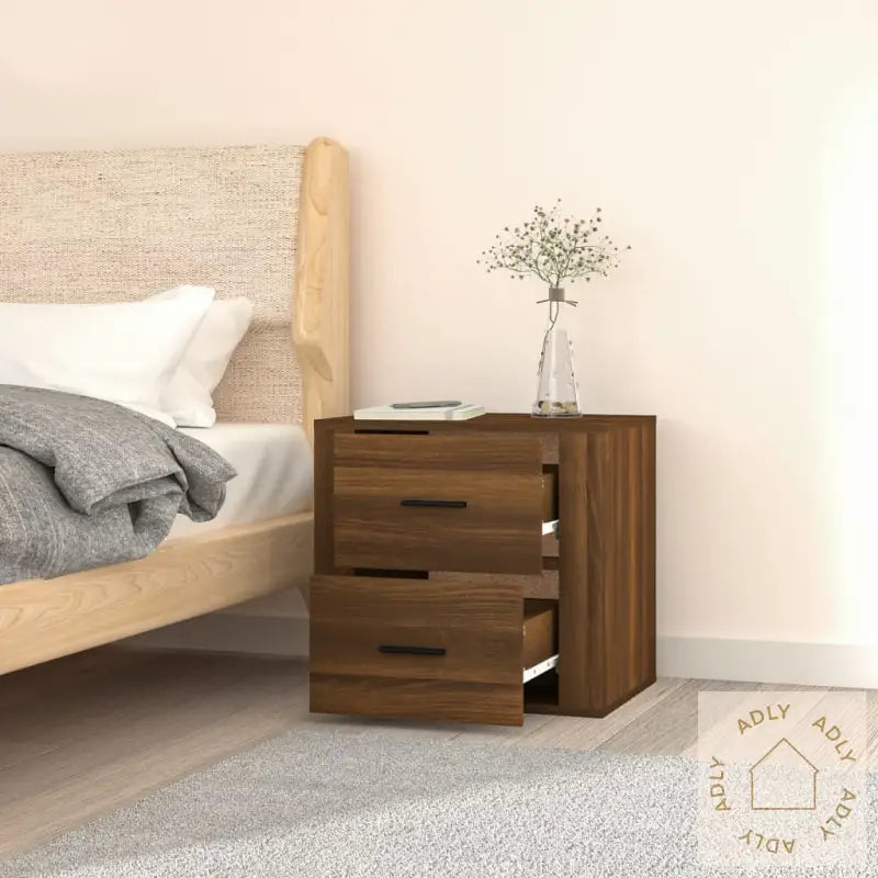 Veggmontert Nattbord Brun Eik 50X36X47 Cm