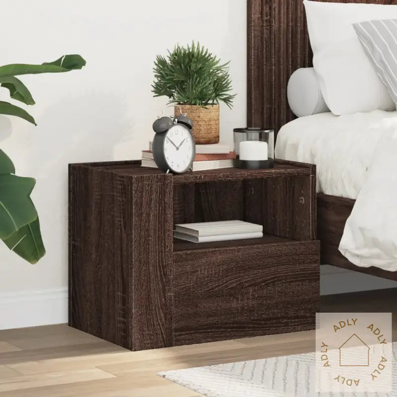 Veggmontert Nattbord Brun Eik 45X30X35 Cm