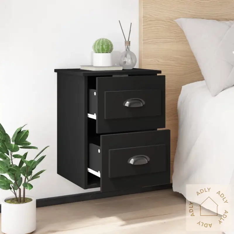 Veggmonterte Nattbord 2 Stk Svart 41,5X36X53 Cm