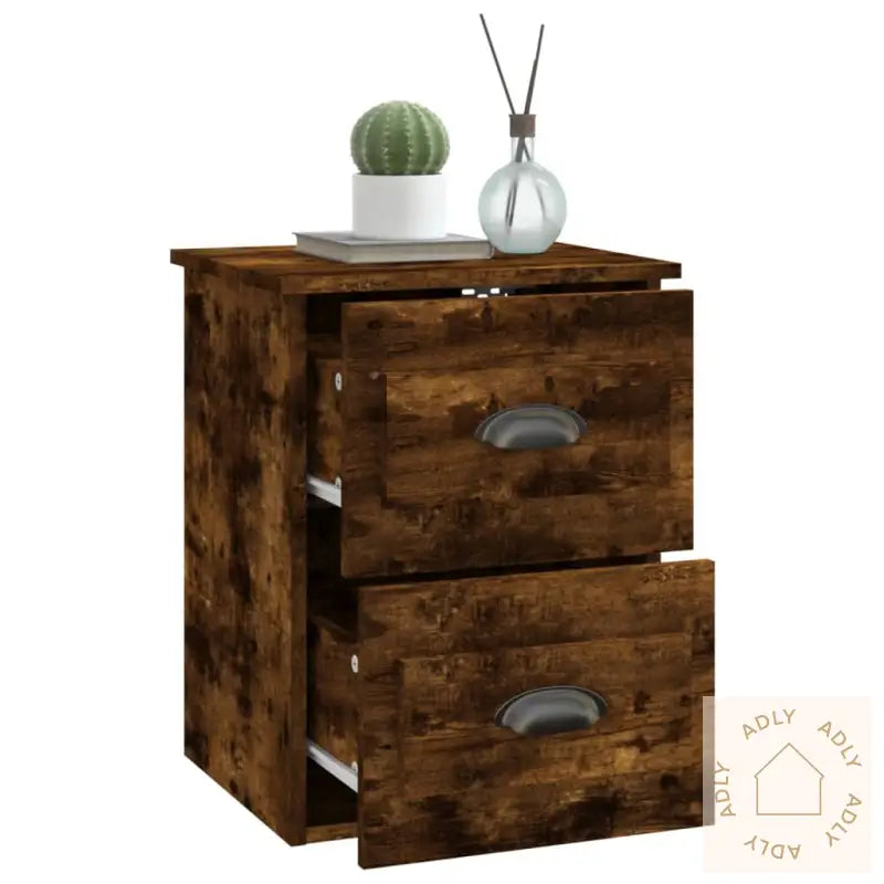 Veggmonterte Nattbord 2 Stk Røkt Eik 41,5X36X53 Cm